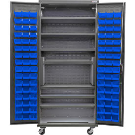 GoVets E-Locking Configurable Mobile Charging Cabinet 36x24x85 7 Shelves 96 Blue Bins 881MBL708