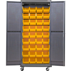GoVets E-Lock Configurable Mobile Pegboard Cabinet 36Wx24Dx85H Gray 36 Yellow Bins 896MYL708