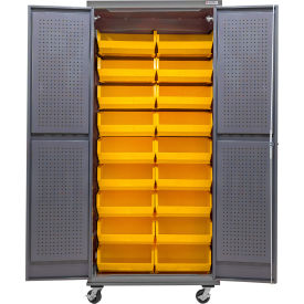 GoVets E-Lock Configurable Mobile Pegboard Cabinet 36Wx24Dx85H Gray 18 Yellow Bins 897MYL708