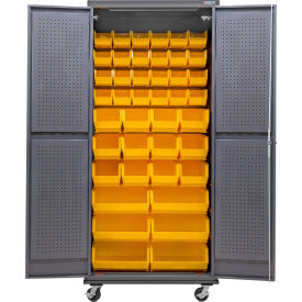 GoVets E-Lock Configurable Mobile Pegboard Cabinet 36x 24x 85 Gray 42 Yellow Bins 898MYL708