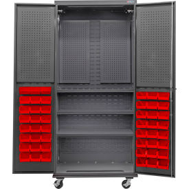 GoVets E-Lock Configurable Mobile Pegboard Cabinet36x24x85Gray3 Shelf48 Red Bins 899MRD708