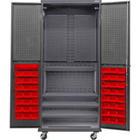 GoVets E-Lock Configurable Mobile Pegboard Cabinet36x24x85Gray4 Shelf48 Red Bins 900MRD708
