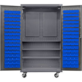 GoVets E-Lock Configurable Mobile Pegboard Cabinet 48x24x85 Gray 120 Blue Bins 905MBL708