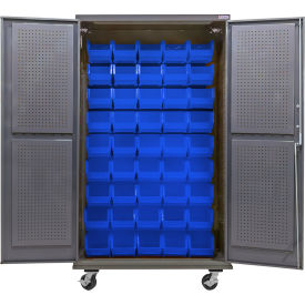 GoVets E-Lock Configurable Mobile Pegboard Cabinet 48x24x85 Gray 48 Blue Bins 906MBL708