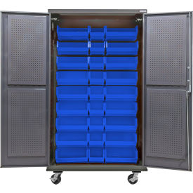 GoVets E-Lock Configurable Mobile Pegboard Cabinet 48x24x85 Gray 30 Blue Bins 907MBL708