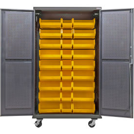 GoVets E-Lock Configurable Mobile Pegboard Cabinet 48x24x85 Gray 30 Yellow Bins 907MYL708