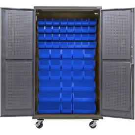 GoVets E-Lock Configurable Mobile Pegboard Cabinet48W x 24D x 85HGray66 Blue Bins 908MBL708