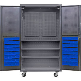 GoVets E-Lock Configurable Mobile Pegboard Cabinet48x24x85Gray3 Shelf72 Blu Bins 909MBL708
