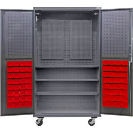 GoVets E-Lock Configurable Mobile Pegboard Cabinet48x24x85Gray3 Shelf72 Red Bins 909MRD708