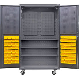 GoVets E-Lock Configurable Mobile Pegboard Cabinet48x24x85Gray3 Shelf72 Ylw Bins 909MYL708
