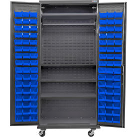 GoVets E-Lock Configurable Wardrobe Cabinet36Wx24Dx85HGray4 Shelf96 Blue Bins 913MBL708
