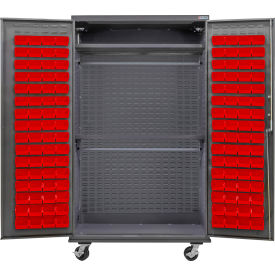 GoVets E-Lock Configurable Wardrobe Cabinet 48x24x85 Gray 2 Shelf 120 Red Bins 920MRD708