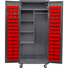 GoVets E-Lock Configurable Mobile Combo Cabinet36x24x85Gray4 Shelf96 Red Bins 930MRD708