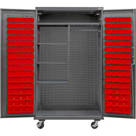 GoVets E-Lock Configurable Mobile Combo Cabinet48x24x85Gray4 Shelf120 Red Bins 934MRD708