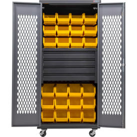 GoVets Configurable Ventilated Mobile Bin Cabinet36Wx24Dx85HGray4 Drawers24 YL Bins 942MYL708