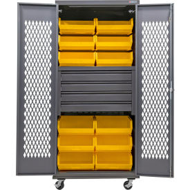 GoVets Configurable Ventilated Mobile Bin Cabinet36x24x85Gray4 Drawers12 Yellow Bins 943MYL708