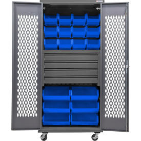 GoVets Configurable Ventilated Mobile Bin Cabinet36x24x85Gray4 Drawers66 Blue Bins 944MBL708