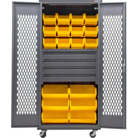 GoVets Configurable Ventilated Mobile Bin Cabinet36x24x85Gray4 Drawers66 Yellow Bins 944MYL708