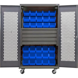 GoVets Configurable Ventilated Mobile Bin Cabinet48x24x85Gray4 Drawers36 Blue Bins 948MBL708