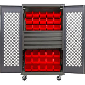 GoVets Configurable Ventilated Mobile Bin Cabinet 48x24x85 Gray 4 Drawers 36 RD Bins 948MRD708