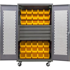 GoVets Configurable Ventilated Mobile Bin Cabinet 48x24x85 Gray 4 Drawers 36 YL Bins 948MYL708