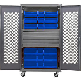 GoVets Configurable Ventilated Mobile Bin Cabinet48x24x85Gray4 Drawers24 Blue Bins 949MBL708