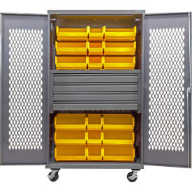 GoVets Configurable Ventilated Mobile Bin Cabinet48x24x85Gray4 Drawers24 Yellow Bins 949MYL708