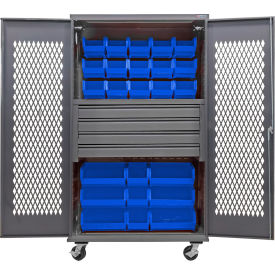 GoVets Configurable Ventilated Mobile Bin Cabinet48x24x85Gray4 Drawers102 Blue Bins 950MBL708