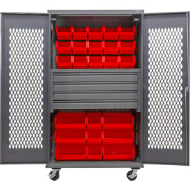 GoVets Configurable Ventilated Mobile Bin Cabinet48x24x85Gray4 Drawers102 Red Bins 950MRD708