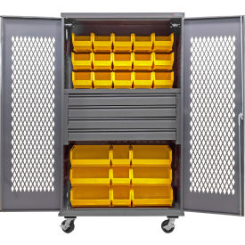 GoVets Configurable Ventilated Mobile Bin Cabinet48x24x85Gray4 Drawers102 Yllw Bins 950MYL708