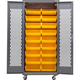GoVets Configurable Ventilated Mobile Bin Cabinet 36Wx24Dx85H Gray 18 Yellow Bins 955MYL708