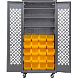 GoVets Configurable Ventilated Mobile Bin Cabinet36x24x85Gray3 Shelf24 Yellow Bins 958MYL708