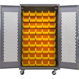 GoVets Configurable Ventilated Mobile Bin Cabinet 48W x 24D x 85H Gray 48 Yellow Bins 965MYL708