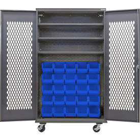 GoVets Configurable Ventilated Mobile Bin Cabinet48x24x85Gray3 Shelf36 Blue Bins 969MBL708