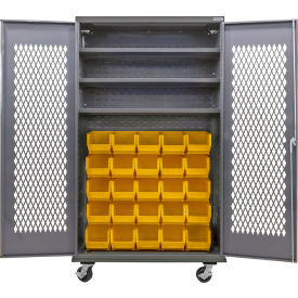 GoVets Configurable Ventilated Mobile Bin Cabinet48x24x85Gray3 Shelf36 Yellow Bins 969MYL708