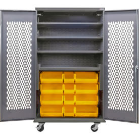 GoVets Configurable Ventilated Mobile Bin Cabinet48x24x85Gray4 Shelf24 Yellow Bins 973MYL708