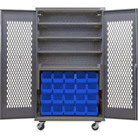 GoVets Configurable Ventilated Mobile Charging Cabinet 48x24x85 4 Shelves 24 BL Bins 987MBL708