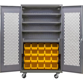 GoVets Configurable Ventilated Mobile Charging Cabinet 48x24x85 4 Shelves 24 YLW Bins 987MYL708