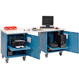GoVets™ 72 x 30 Mobile Pedestal Computer Workbench - ESD Square Edge - Blue 652BL318