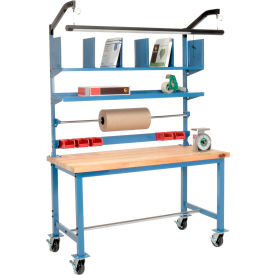 GoVets™ Mobile Packing Workbench W/Riser Kit Maple Square Edge 60