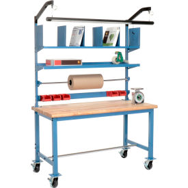 GoVets™ Mobile Packing Workbench W/Riser Kit Butcher Block Safety Edge 72
