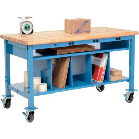 GoVets™ Mobile Packing Workbench W/Lower Shelf Kit Maple Safety Edge 72