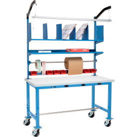 GoVets™ Mobile Packing Workbench W/Riser & Power Laminate Square Edge 60