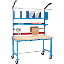 GoVets™ Mobile Packing Workbench W/Riser Kit & Power Maple Square Edge 72