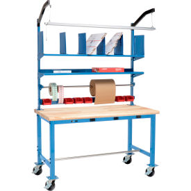 GoVets™ Mobile Packing Workbench W/Riser Kit & Power Maple Safety Edge 72