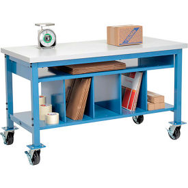 GoVets™ Mobile Packing Workbench W/Lower Shelf Kit Laminate Square Edge 72