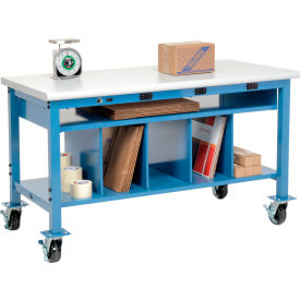 GoVets™ Mobile Packing Workbench W/Shelf & Power Laminate Safety Edge 60
