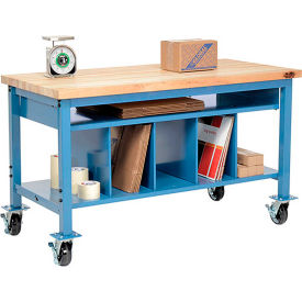 GoVets™ Mobile Packing Workbench W/Lower Shelf Kit Maple Square Edge 60