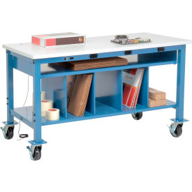 GoVets™ Mobile Packing Workbench W/Lower Shelf & Power ESD Square Edge 72