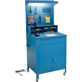 GoVets™ Mobile Cabinet Shop Desk w/ Pegboard & Top Shelf 34-1/2